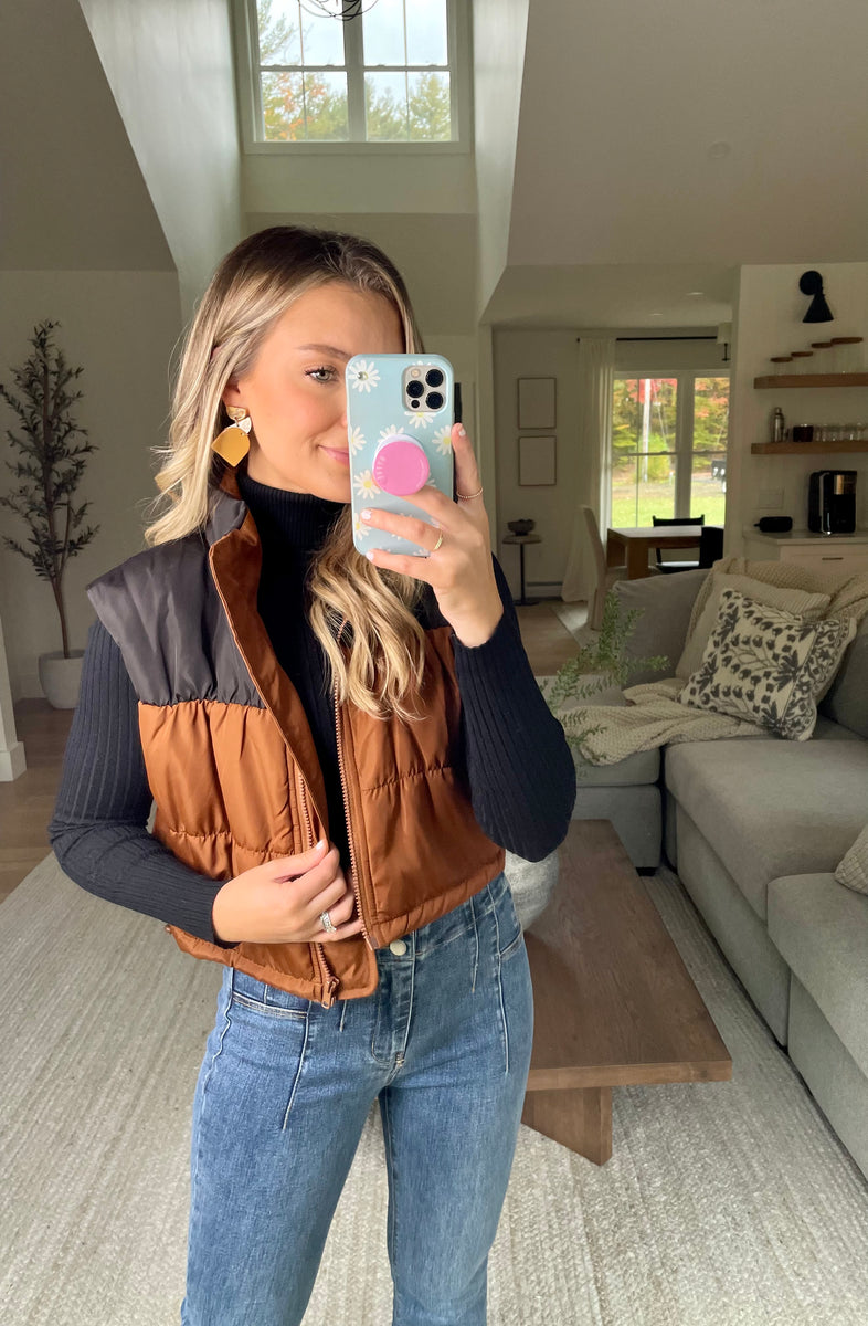 Celia Cropped Puffer Vest // Brown – Mabel & Lou Boutique